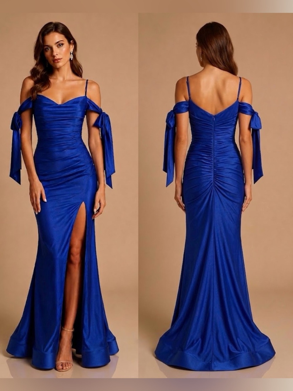 Royal Blue Evening Gown Maxi Dress Ruched Prom Wedding Red Carpet Event Pageant